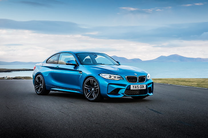 blaues BMW coupé, bmw, m2, f87, blau, seitenansicht, HD-Hintergrundbild