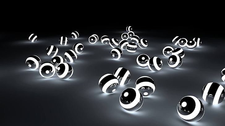 кръгла черно-бяла топка със светлини, илюминати, светлини, HD тапет