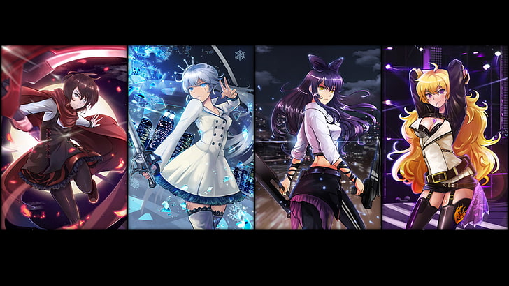 Anime, RWBY, Blake Belladonna, Hunter Outfit (RWBY), Intruder outfit (RWBY), Ruby Rose (RWBY), Slayer Outfit (RWBY), SnowPea Outfit (RWBY), Weiss Schnee, Yang Xiao Long, HD tapet