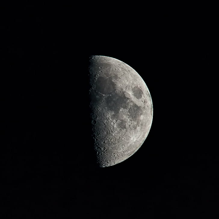 photo of half moon, photo, half moon, night  sky, dark  nature, space, moonlight, beautiful, surface, astronomy, abstract, dream, background, black  light, bright, universe, cosmos, celestial  body, time, lunar, view, scenic, science, spooky, outdoors, phases, moon, moon Surface, planetary Moon, night, full Moon, astronomy Telescope, HD wallpaper
