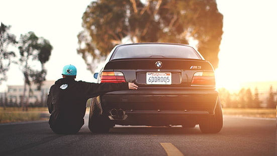 черный BMW M3, BMW M3, BMW M3 E36, Stance, автомобиль, HD обои HD wallpaper