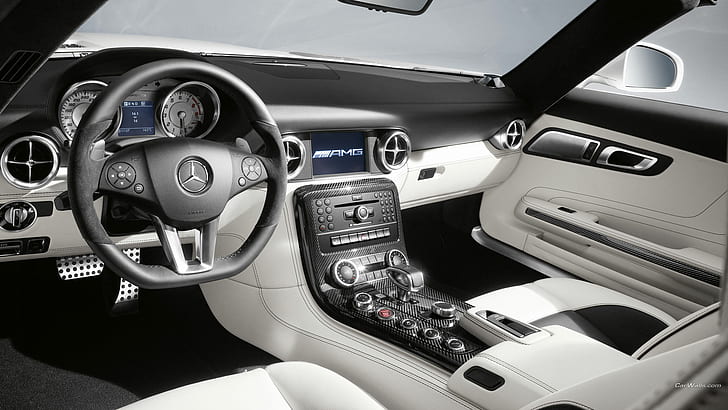 Mercedes SLS Gullwing Интерьер HD, автомобили, мерседес, салон, sls, крыло чайки, HD обои