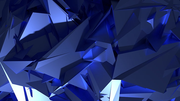 crystals, blue, 3D, HD wallpaper