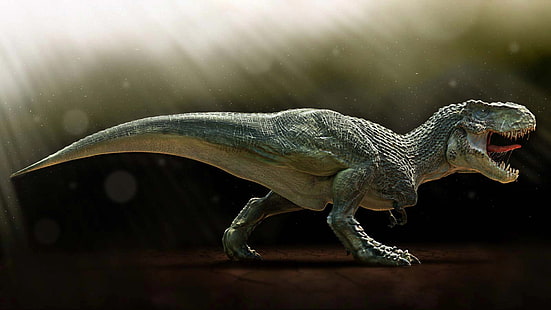 серый динозавр, хищник, зубы, пасть, ящерица, клыки, динозавр, рекс, тиранозавр, тирекс., HD обои HD wallpaper