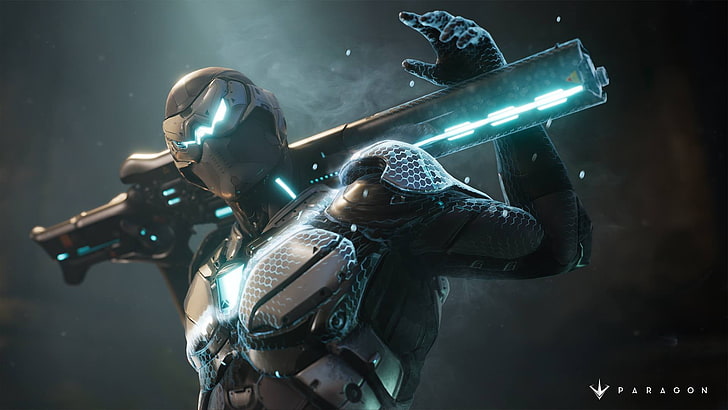 черно-серебристый робот держит винтовку обои, paragon, Wraith (Парагон), видеоигры, HD обои