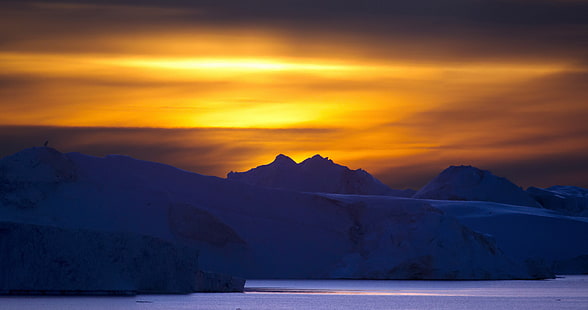غروب الشمس ، جرينلاند ، مضيق إيلوليسات الجليدي، خلفية HD HD wallpaper