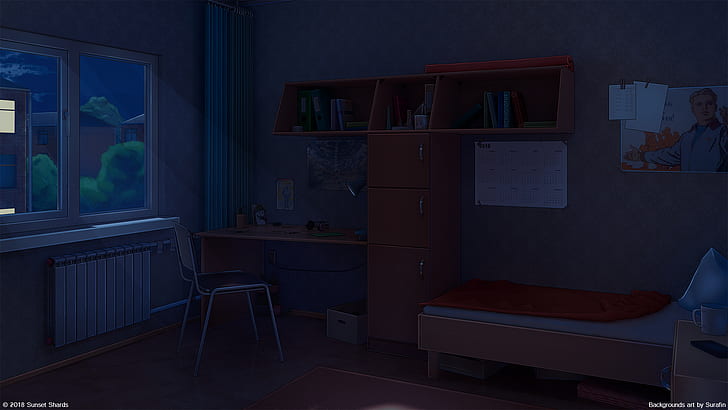 Anime, Original, Bedroom, Desk, Night, HD wallpaper
