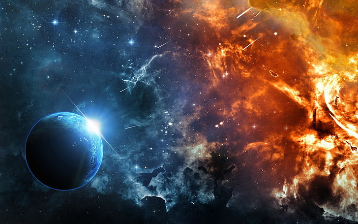 fire, ice, planet, space, supernova, HD wallpaper