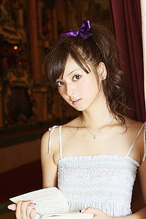 parte superior de cinta de espaguete branco feminino, modelo, asiática, Sasaki Nozomi, HD papel de parede HD wallpaper