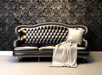 Luxury Sofa HD Wallpaper, черный кожаный диван, Архитектура, Диван, Люкс, HD обои HD wallpaper
