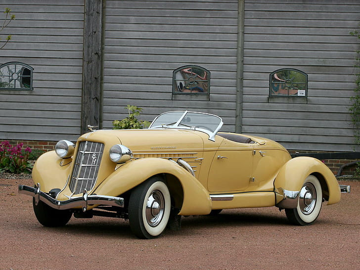 1934 Auburn 851 Boattail Speedster, kabriolet, kasztanowy, vintage, speedster, boattail, 1934, klasyczny, łódka, antyk, ogon, Tapety HD