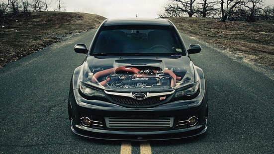 black Subaru vehicle, Subaru Impreza , Subaru, tuning, engines, WRX STI, HD wallpaper HD wallpaper