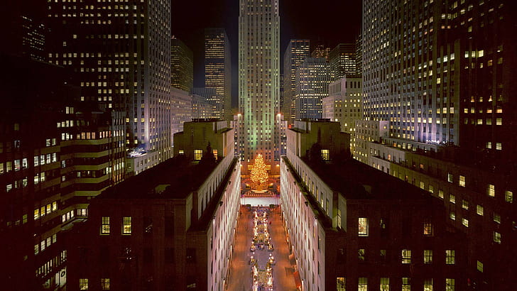 New York, Christmas, USA, Rockefeller center, HD wallpaper