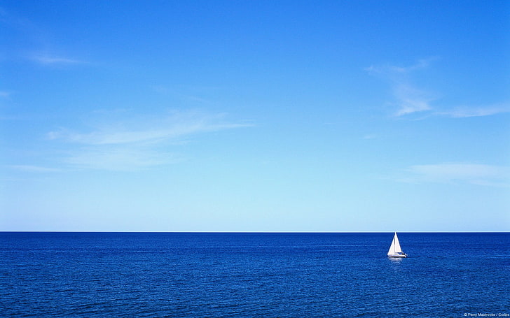 бяла платноходка, фотография, море, вода, лодка, ветроходство, ветроходен кораб, синьо, HD тапет