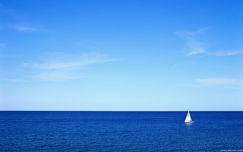 белый парусник, фотография, море, вода, лодка, парусный спорт, парусник, синий, HD обои HD wallpaper