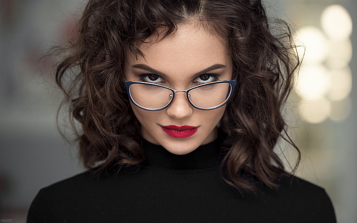 wanita, wajah, potret, wanita dengan kacamata, lipstik merah, Wallpaper HD