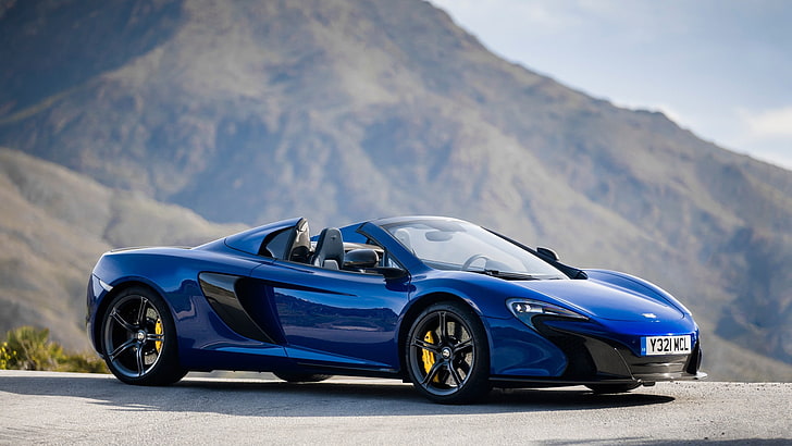 Voiture de sport convertible bleue, McLaren, McLaren 650S, Spyder, voiture, voitures bleues, Fond d'écran HD