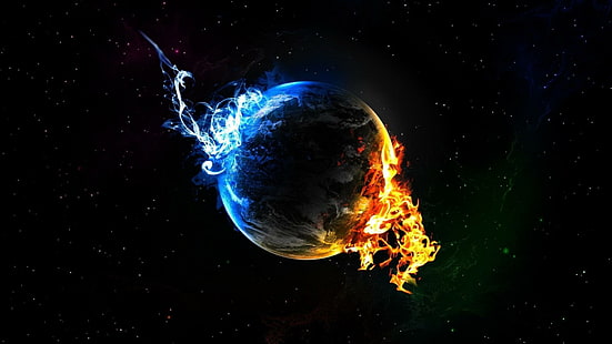 Raumkunst, Feuer, Erde, Flamme, Planet, Universum, Weltraum, Weltraum, Spezialeffekte, Welt, visuelle Effekte, HD-Hintergrundbild HD wallpaper