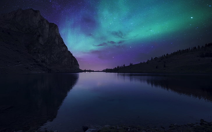 aurores boréales, atmosphère, eau, nature, Fond d'écran HD