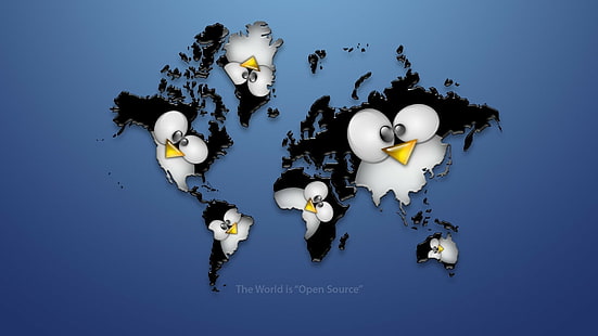 Linux, Tux, mapa mundial, países, mapa, Fondo de pantalla HD HD wallpaper