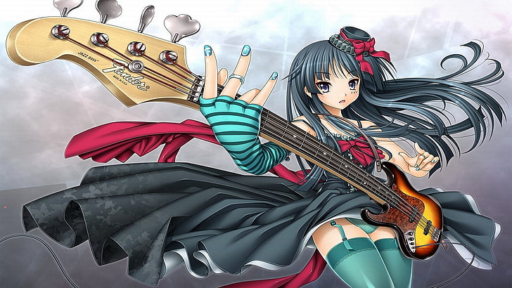 Ilustração de personagem de anime de guitarrista feminina, Anime, K-ON !, Guitarra, Mio Akiyama, Música, HD papel de parede