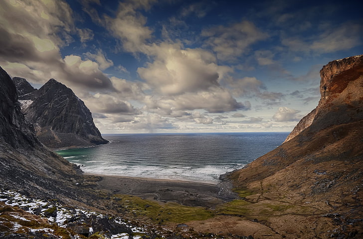 Erde, Küste, Kvalvika, Lofoten-Inseln, Norwegen, Meer, Meerblick, HD-Hintergrundbild
