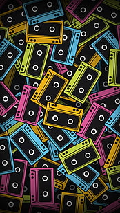 オーディオカセットの色ベクトル、カセットテープグラフィック、音楽、ベクトル描画、オーディオカセット、 HDデスクトップの壁紙 HD wallpaper