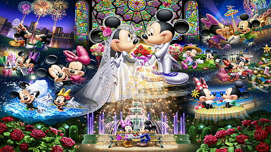 ミッキーマウスとミニーマウスのウェディングディズニーパズルラブカップルの壁紙Hd 2560×1440、 HDデスクトップの壁紙 HD wallpaper