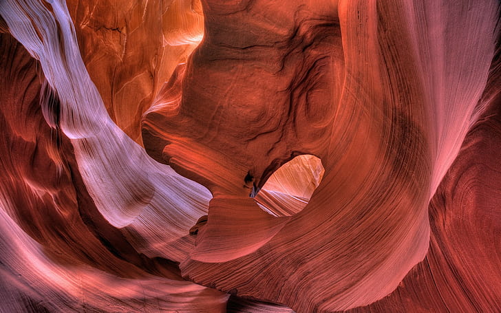 アンテロープキャニオン、岩の形成、風景、アリゾナ、キャニオン、砂漠、 HDデスクトップの壁紙
