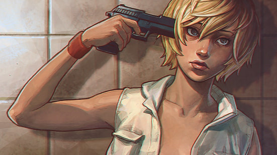 Mädchen, Pistole, Horror, Heather Mason, Heidekraut, Silent Hill 3, HD-Hintergrundbild HD wallpaper