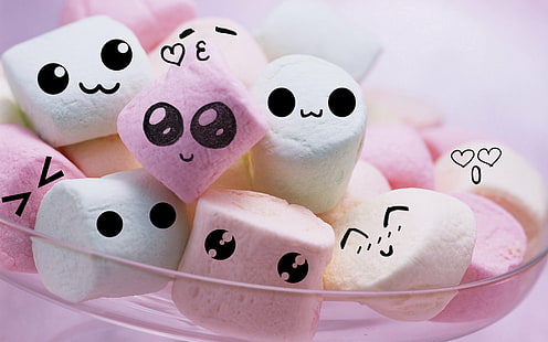 bonitinho, rosto, marshmallows, smiley, HD papel de parede HD wallpaper
