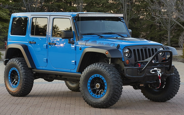 blue Jeep Wrangler 무제한 하드탑 SUV, 개념, Jeep, 앞, Wrangler, Ringler, 최대 성능 개념, HD 배경 화면
