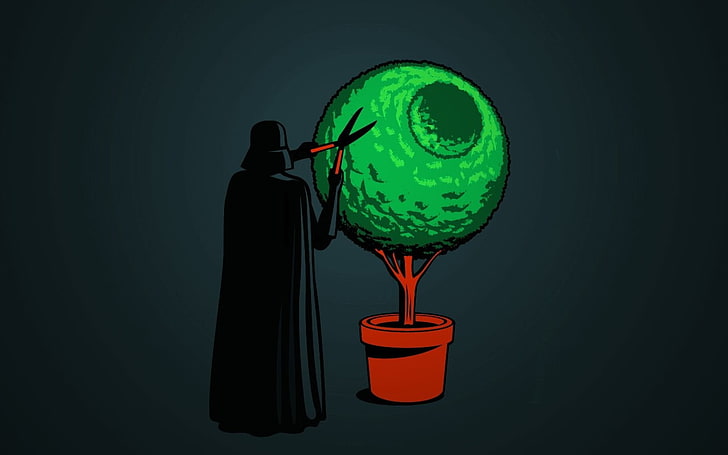 Darth Vader memangkas karya seni tanaman, Darth Vader, Death Star, humor, Star Wars, Wallpaper HD