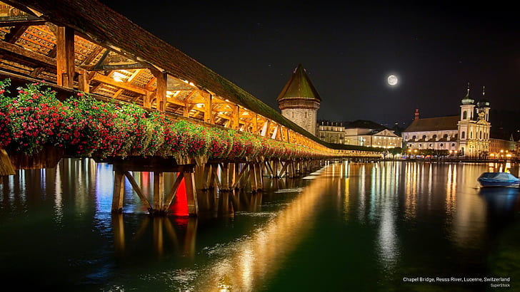 Chapel Bridge, Reuss River, Lucerne, Switzerland, Architecture, HD wallpaper