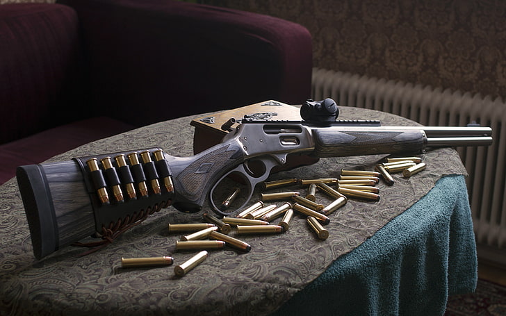 brown shotgun, weapons, cartridges, rifle, Marlin 1895 SBL, HD wallpaper