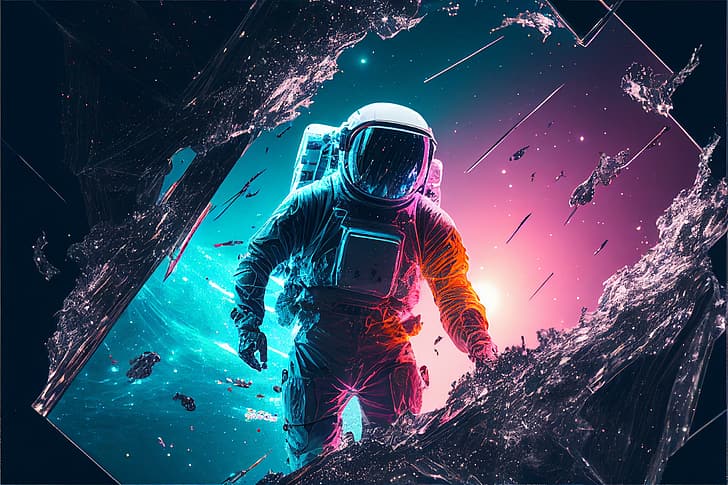 KI-Kunst, Astronaut, Raumanzug, Weltraum, Science-Fiction, abstrakt, Midjourney, HD-Hintergrundbild