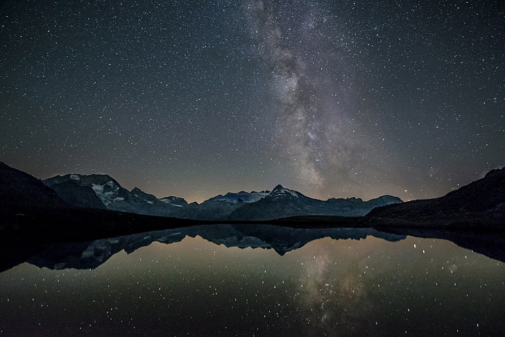 photo de montagne, nature, eau, étoiles, neige, Fond d'écran HD
