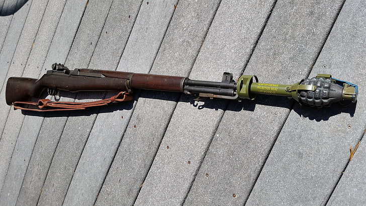 brown and black rifle, weapons, 1940, Springfield, M1 Garand, rifle Grenade launcher M7, HD wallpaper