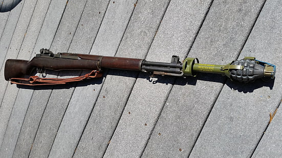 brown and black rifle, weapons, 1940, Springfield, M1 Garand, rifle Grenade launcher M7, HD wallpaper HD wallpaper