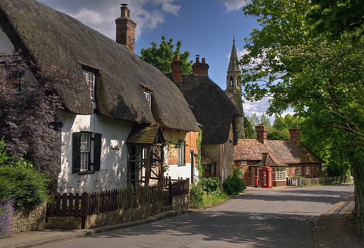 street, village, home, UK, Oxfordshire, Clifton Hampden, HD wallpaper