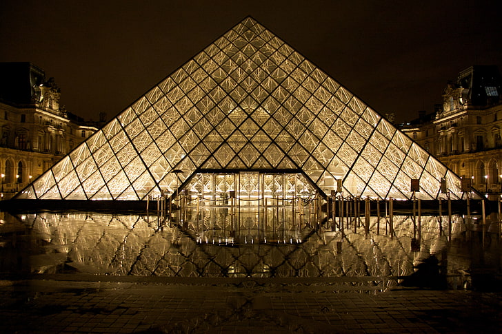 Париж, пирамида, Лувър, HD тапет