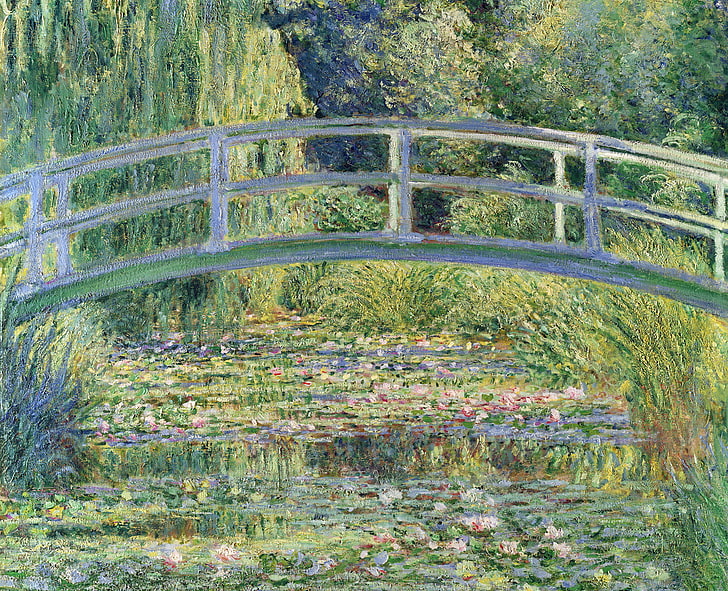 träd, landskap, damm, lilja, bild, Claude Monet, japansk bro, HD tapet