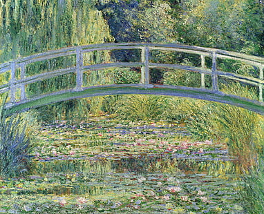 pohon, pemandangan, kolam, Lily, gambar, Claude Monet, Jembatan Jepang, Wallpaper HD HD wallpaper