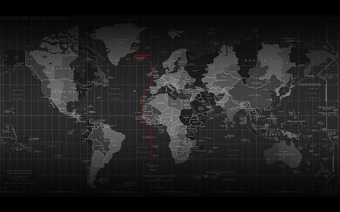map illustration, black and white, Map, time zones, HD wallpaper HD wallpaper