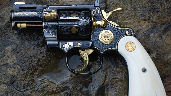 оружие, Custom, пистолет, оружие, кольт, револьвер, питон, 357 магнум, гравировка, кольт питон, HD обои HD wallpaper