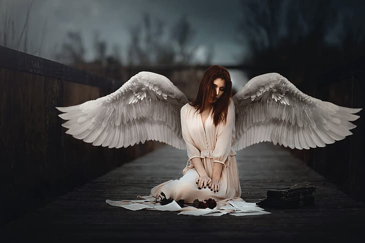 крылья, ангел, одинокие, женщины, HD обои
