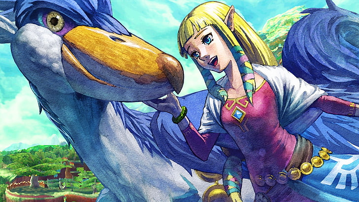 желтый персонаж женского аниме, The Legend of Zelda, видеоигры, иллюстрации, принцесса Zelda, легенда Zelda: небесный меч, HD обои