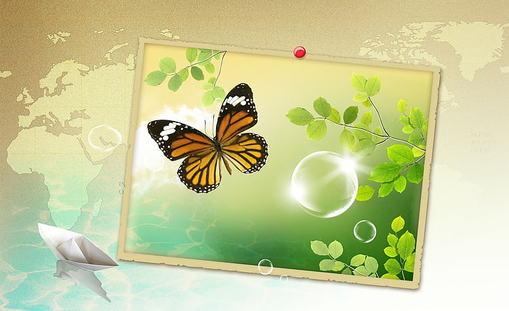 Digital Composite Spring 3, oranye dan kupu-kupu hitam, Seasons, Spring, Digital, Composite, Wallpaper HD