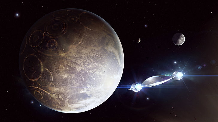 planeta, statek kosmiczny, życie pozaziemskie, Tapety HD