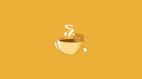Clip per tazza di caffè, minimalismo, disegno, arte digitale, umorismo, sfondo semplice, tè, tazza, borsa, Sfondo HD HD wallpaper